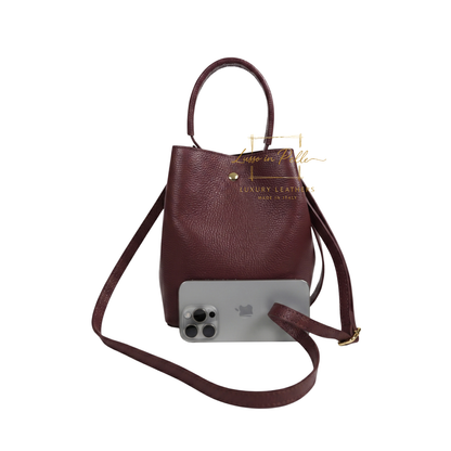 Genuine Italian Leather Bucket Handbag Top Handle Handbag with Snap Closure