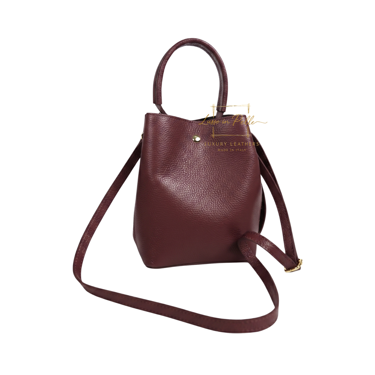 Genuine Italian Leather Bucket Handbag Top Handle Handbag with Snap Closure