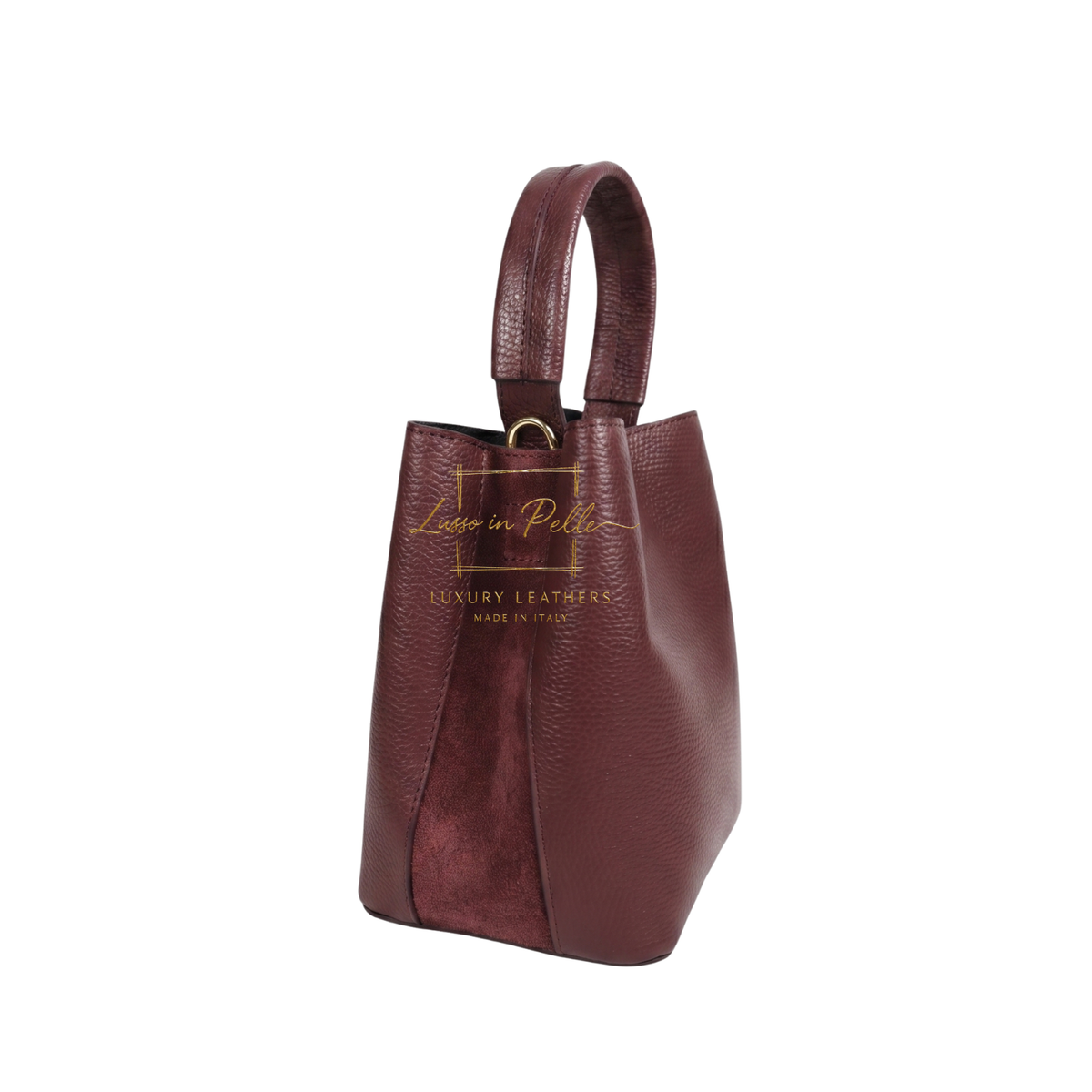 Genuine Italian Leather Bucket Handbag Top Handle Handbag with Snap Closure