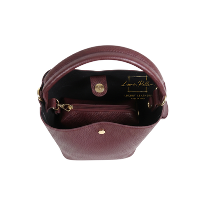Genuine Italian Leather Bucket Handbag Top Handle Handbag with Snap Closure