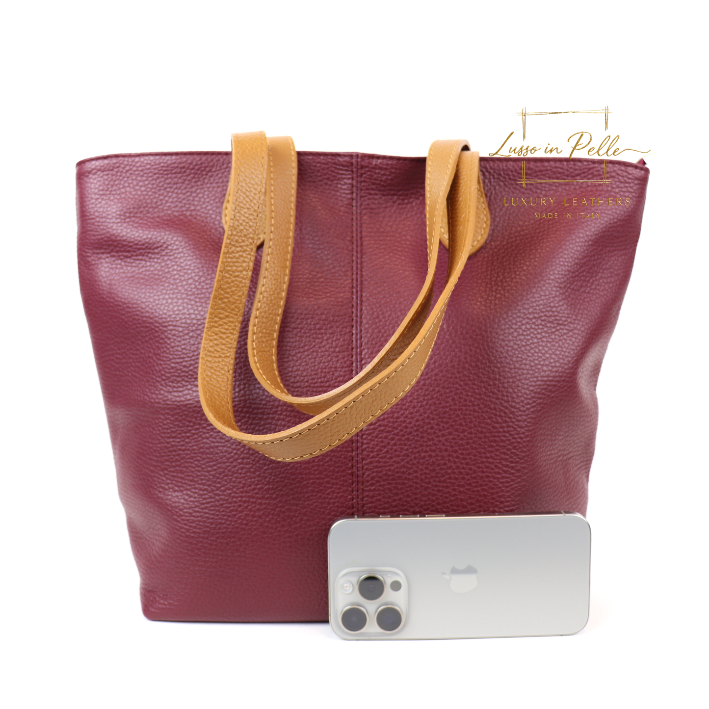 The Essential Tote (Handmade Italian Leather Shoulder Bag Tan Handle)