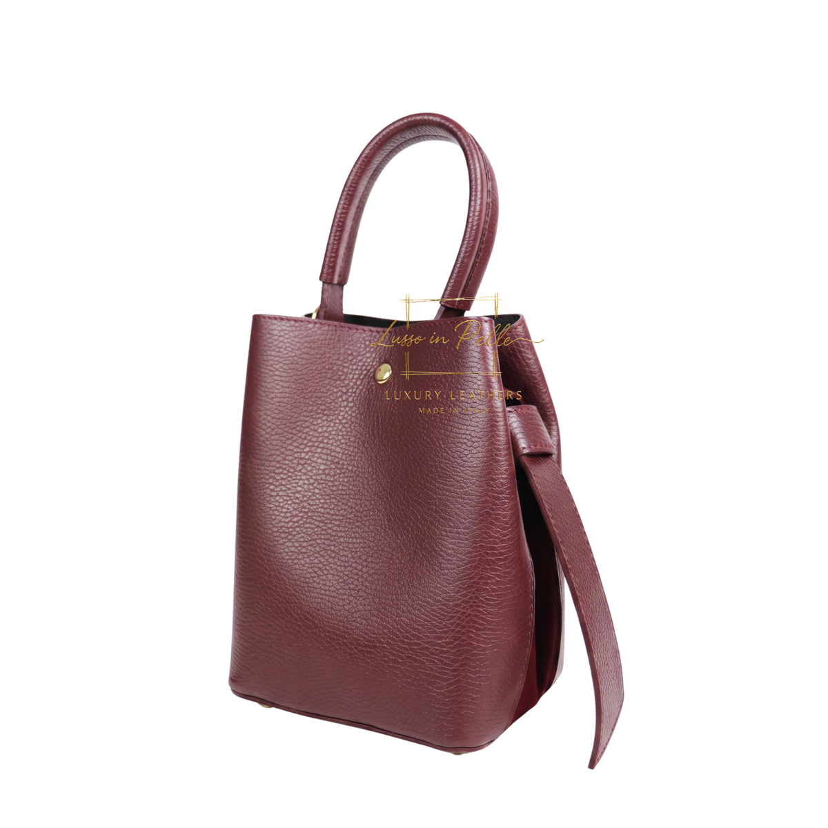 Genuine Italian Leather Bucket Handbag Top Handle Handbag with Snap Closure