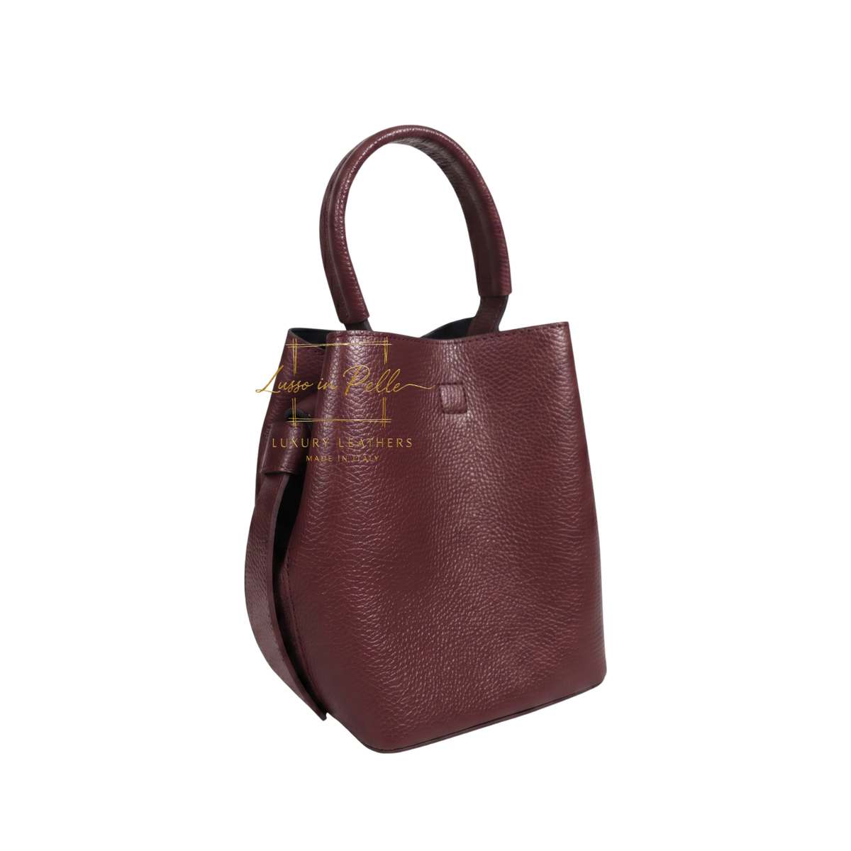 Genuine Italian Leather Bucket Handbag Top Handle Handbag with Snap Closure