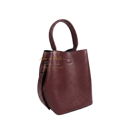 Genuine Italian Leather Bucket Handbag Top Handle Handbag with Snap Closure