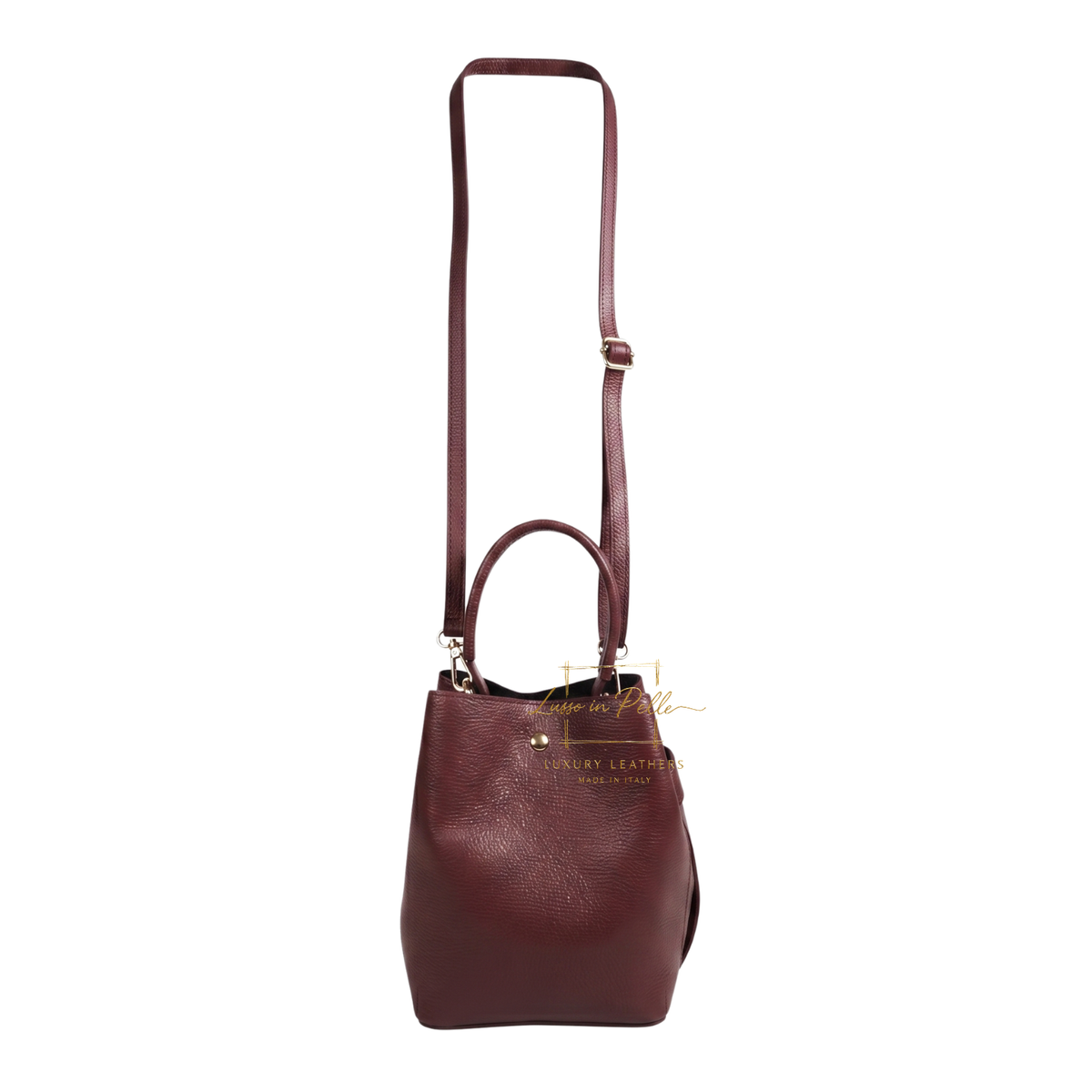 Genuine Italian Leather Bucket Handbag Top Handle Handbag with Snap Closure