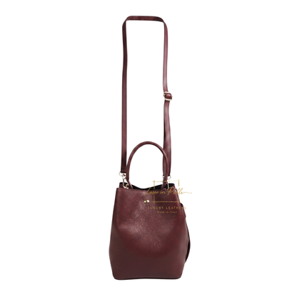 Genuine Italian Leather Bucket Handbag Top Handle Handbag with Snap Closure