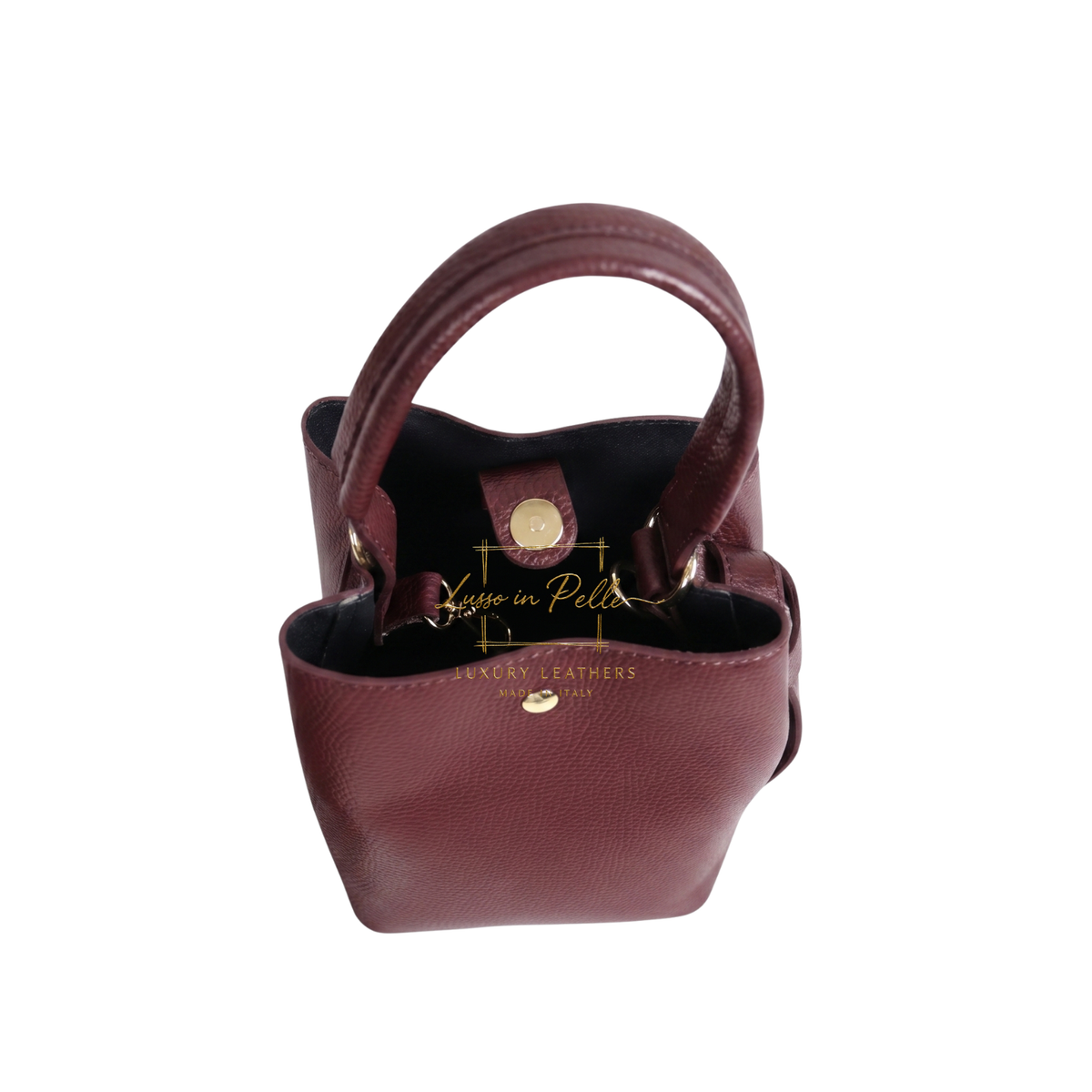 Genuine Italian Leather Bucket Handbag Top Handle Handbag with Snap Closure