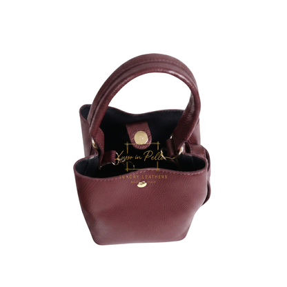 Genuine Italian Leather Bucket Handbag Top Handle Handbag with Snap Closure