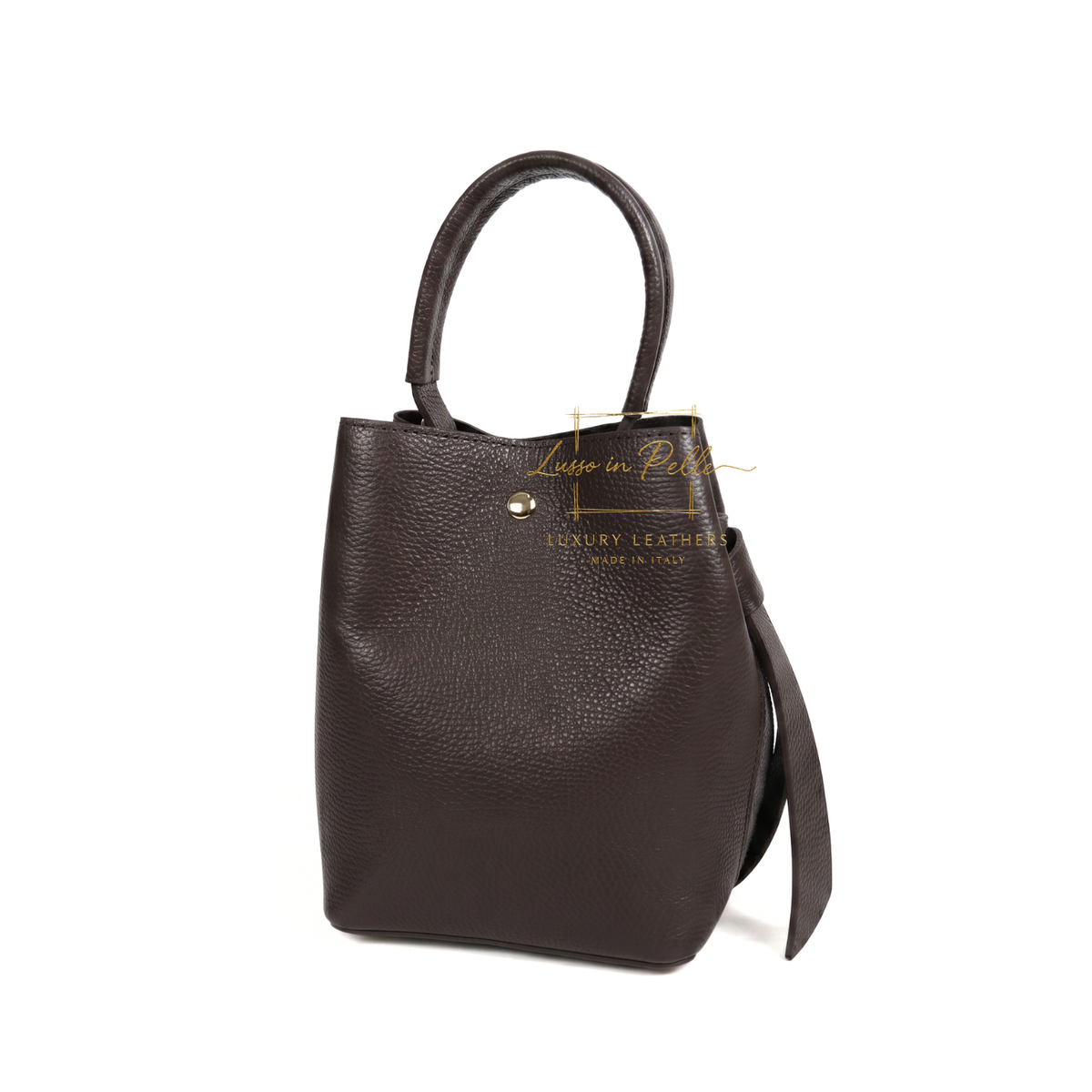 Genuine Italian Leather Bucket Handbag Top Handle Handbag with Snap Closure