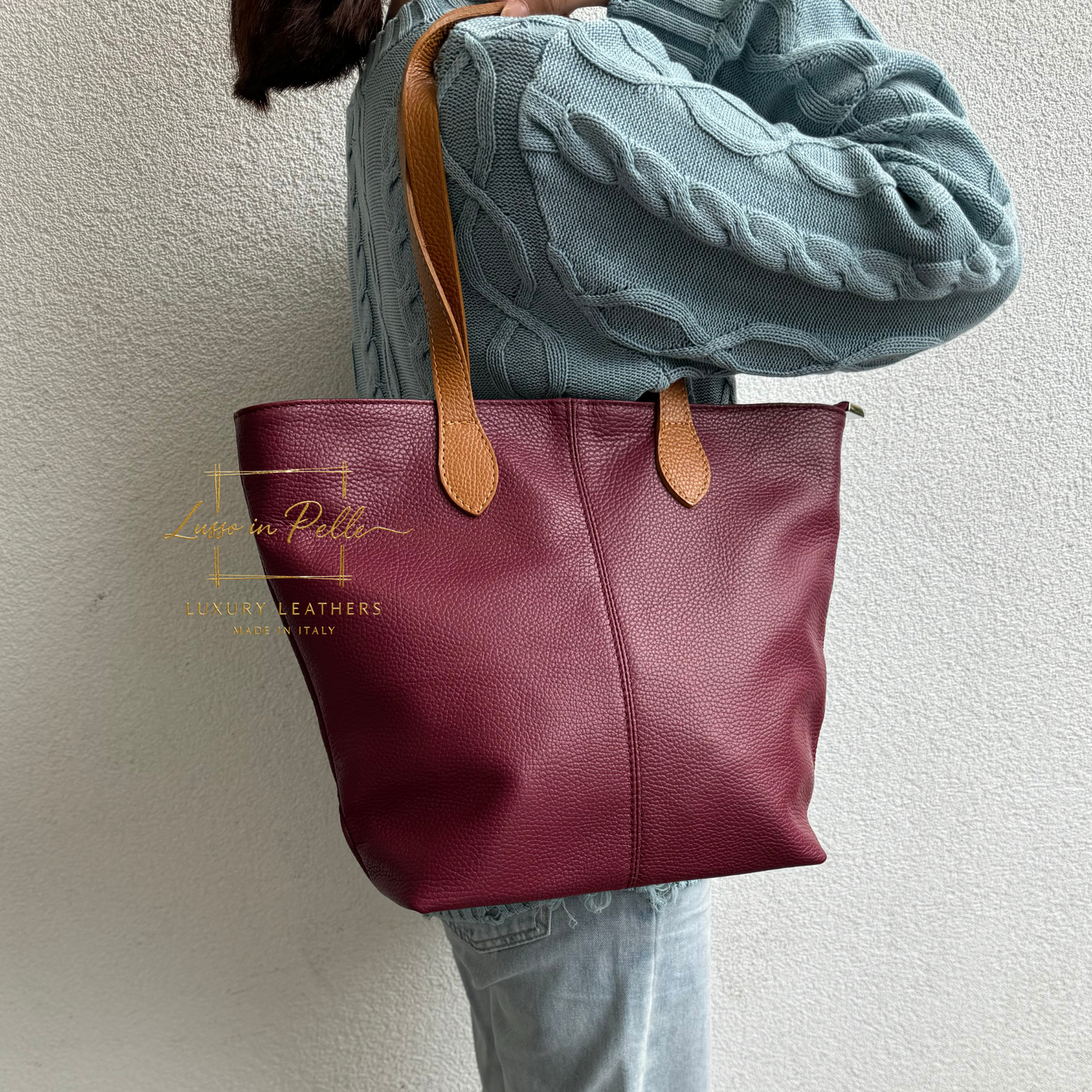 The Essential Tote (Handmade Italian Leather Shoulder Bag Tan Handle)
