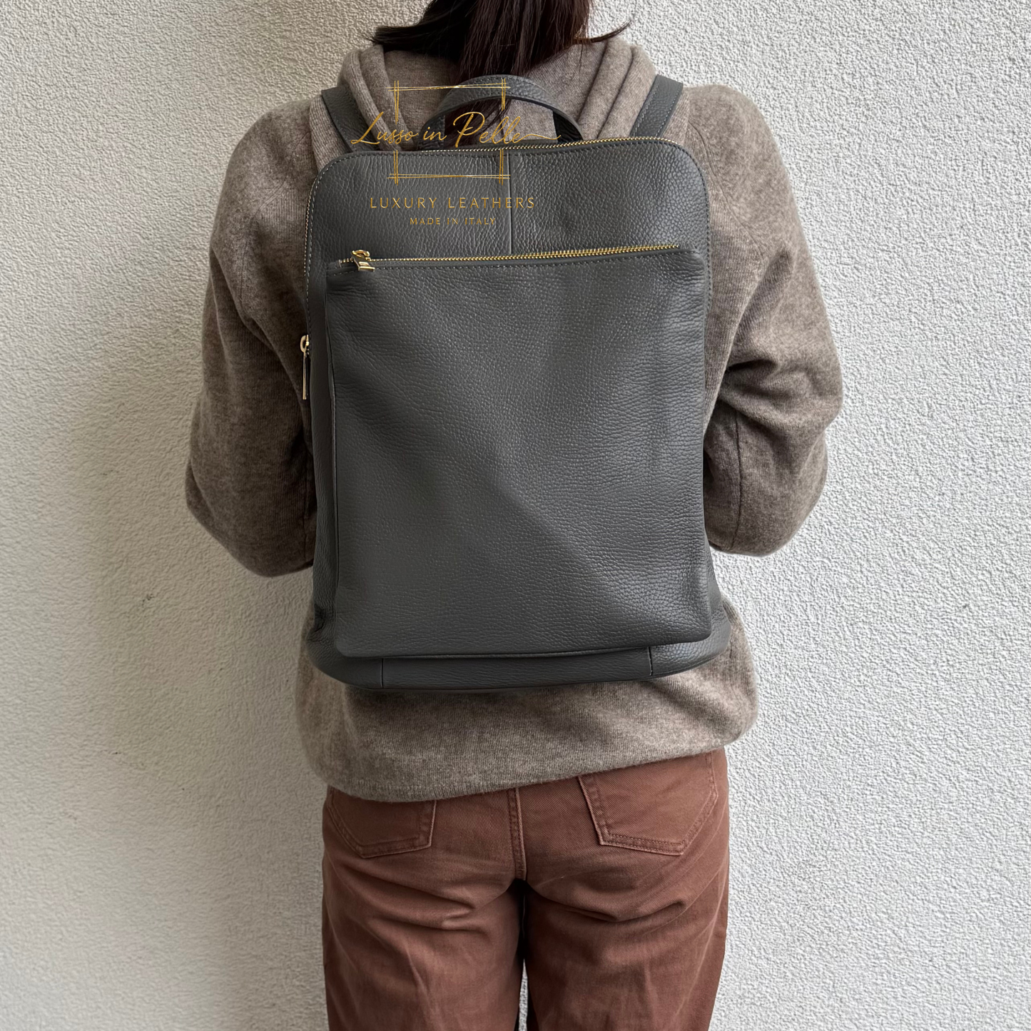 Large Versatile Italian Pebbled Leather Backpack