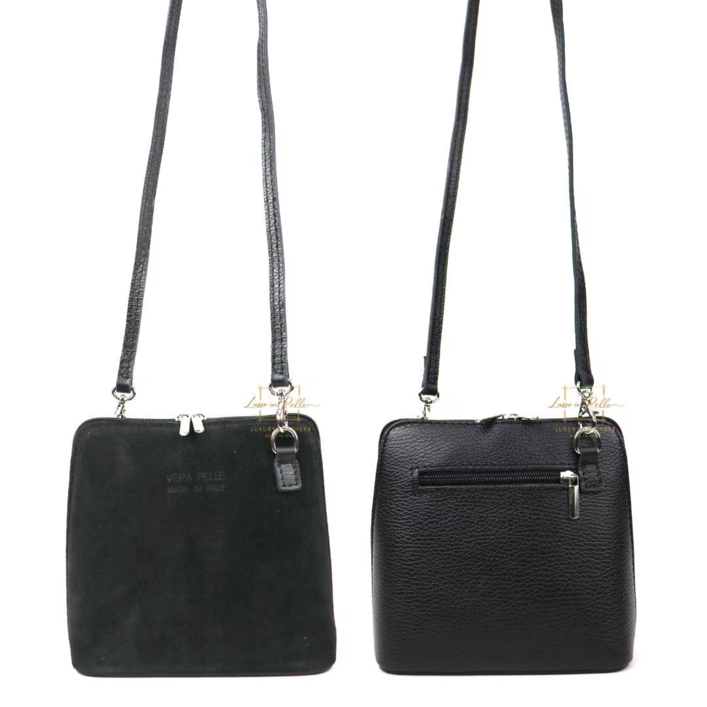 Ella Small Suede Front Grain Leather Handbag with Detachable Straps