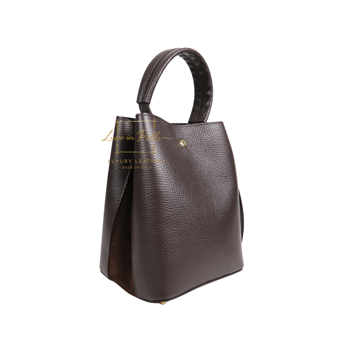 Genuine Italian Leather Bucket Handbag Top Handle Handbag with Snap Closure