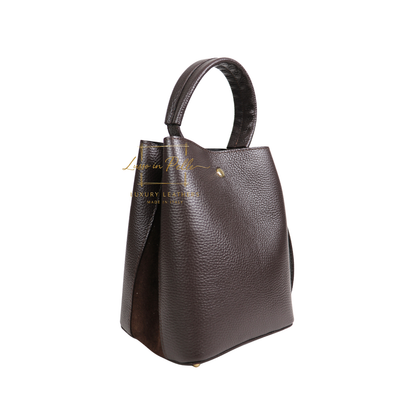 Genuine Italian Leather Bucket Handbag Top Handle Handbag with Snap Closure