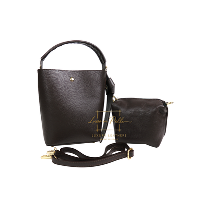 Genuine Italian Leather Bucket Handbag Top Handle Handbag with Snap Closure