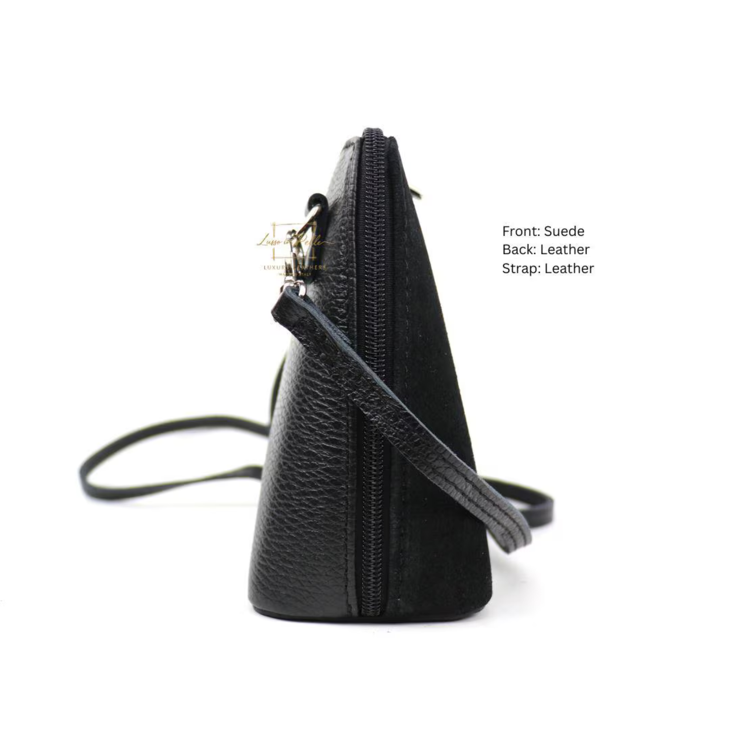 Ella Small Suede Front Grain Leather Handbag with Detachable Straps