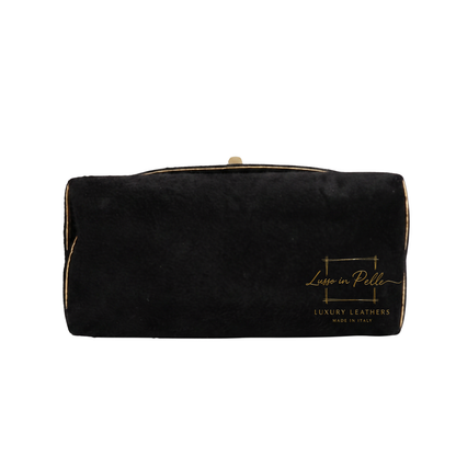 Genuine Suede Mini Top Handle Bag with Bamboo Twist Lock & Chain Strap