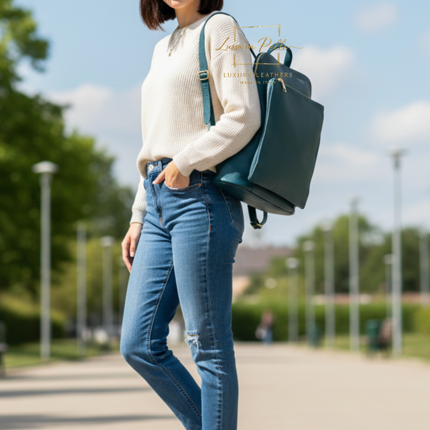 Large Versatile Italian Pebbled Leather Backpack