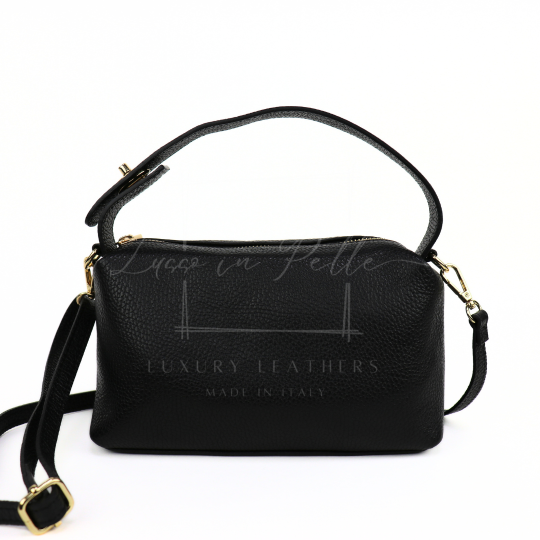 Top Handle Crossbody Leather Bad with Adjustable Detachable Straps - Lussoinpelle Black Crossbody bags