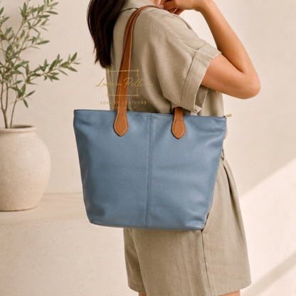 The Essential Tote (Handmade Italian Leather Shoulder Bag Tan Handle)