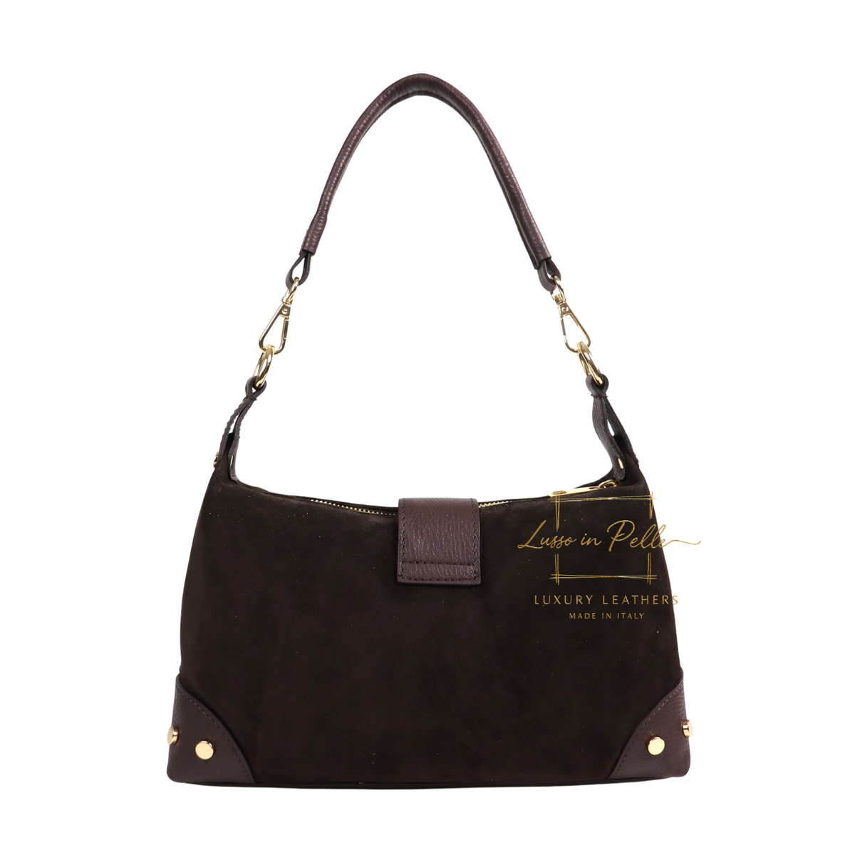 Genuine Suede & Leather Shoulder Bag with Buckle Detail