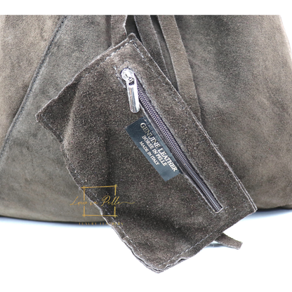 Milano Italian Suede Slouch Hobo Bag with Tan Leather Handle