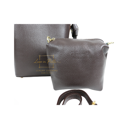 Genuine Italian Leather Bucket Handbag Top Handle Handbag with Snap Closure