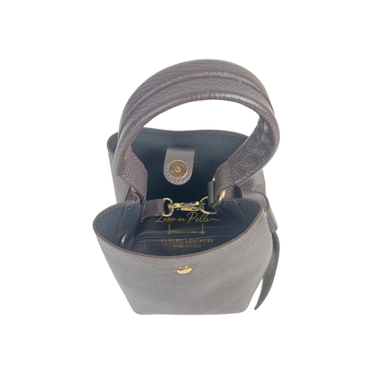 Genuine Italian Leather Bucket Handbag Top Handle Handbag with Snap Closure