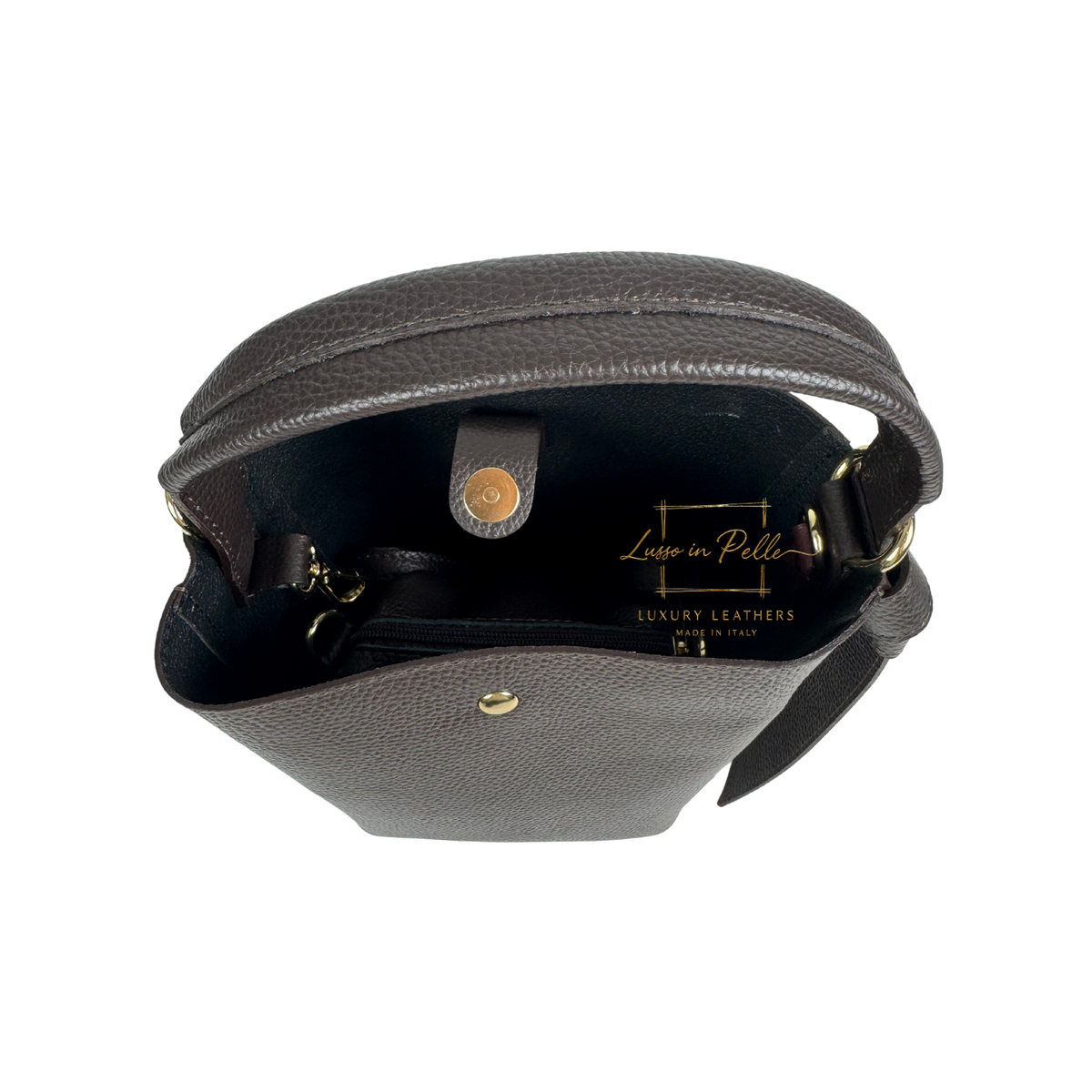 Genuine Italian Leather Bucket Handbag Top Handle Handbag with Snap Closure