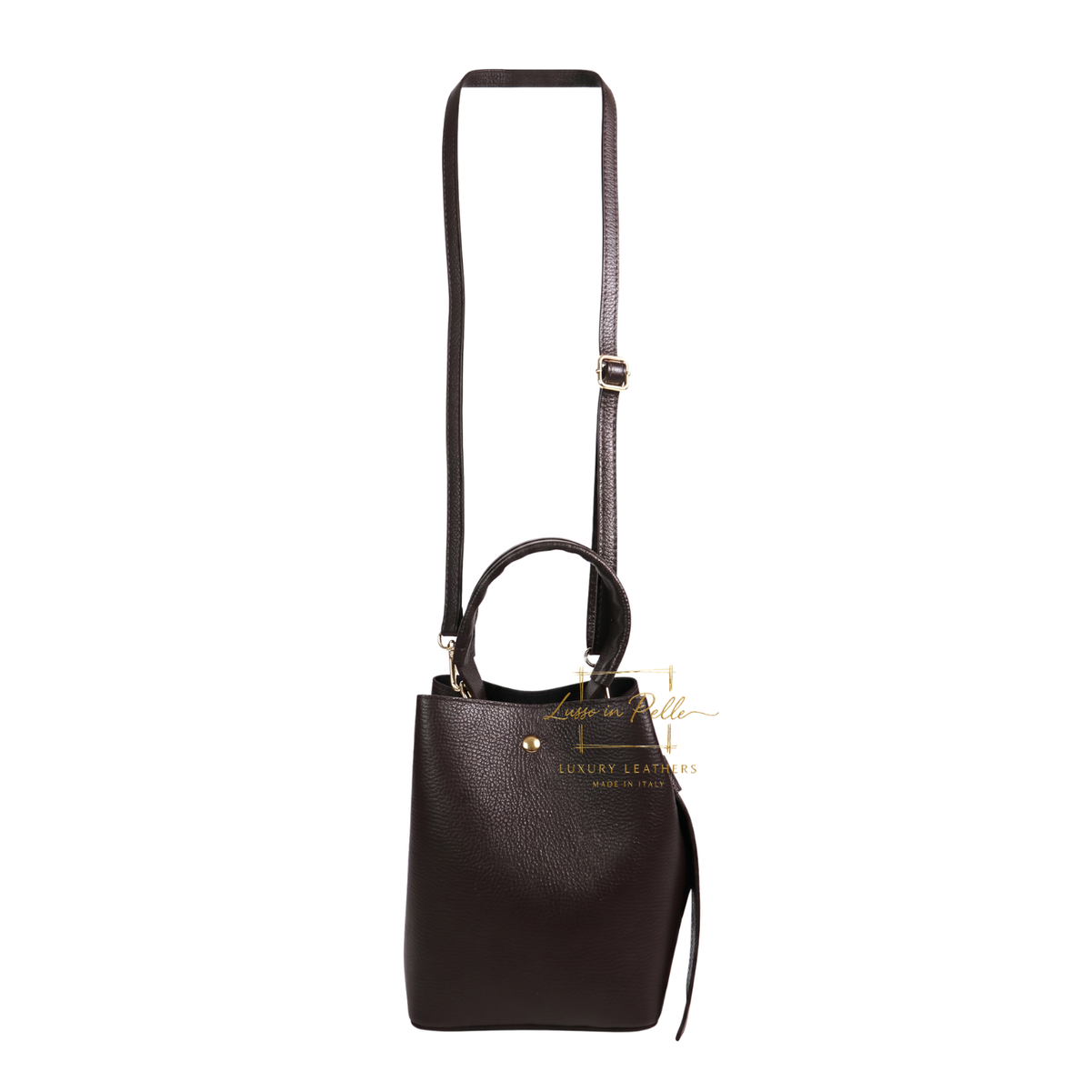Genuine Italian Leather Bucket Handbag Top Handle Handbag with Snap Closure