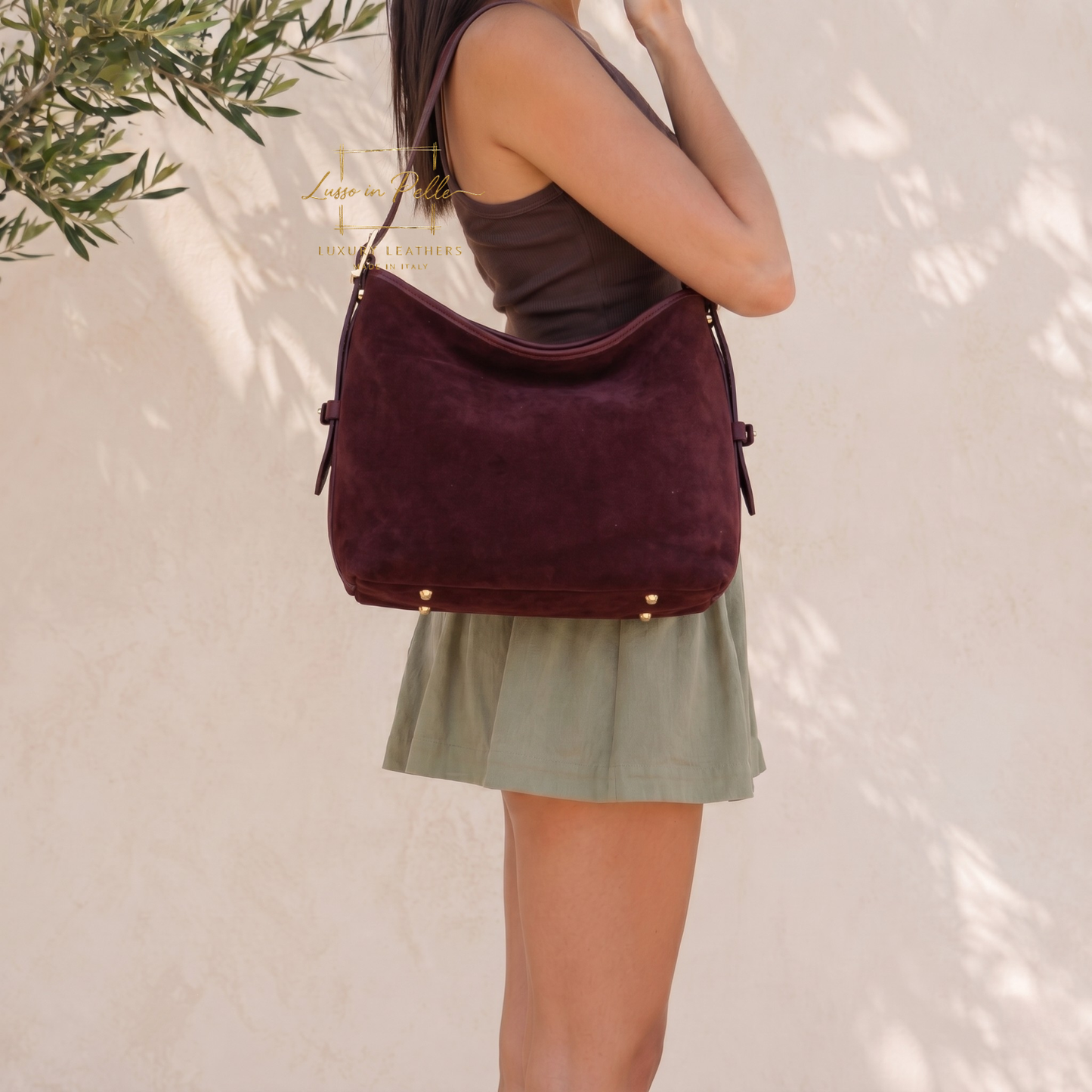 Medium Suede Handbag with Adjustable Leather Straps