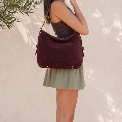 Medium Suede Handbag with Adjustable Leather Straps
