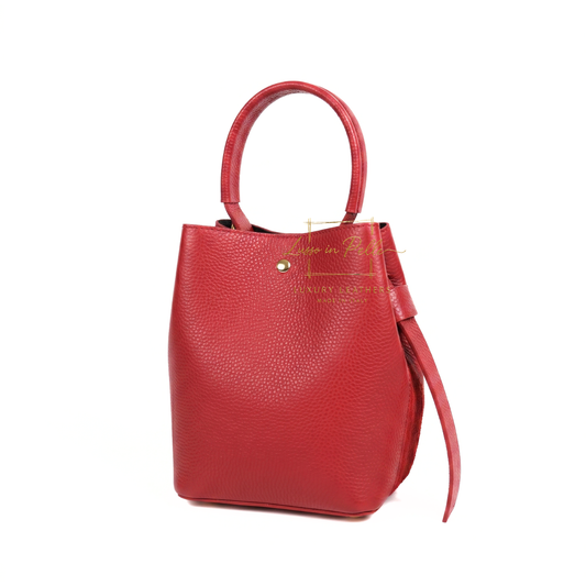 Genuine Italian Leather Bucket Handbag Top Handle Handbag with Snap Closure