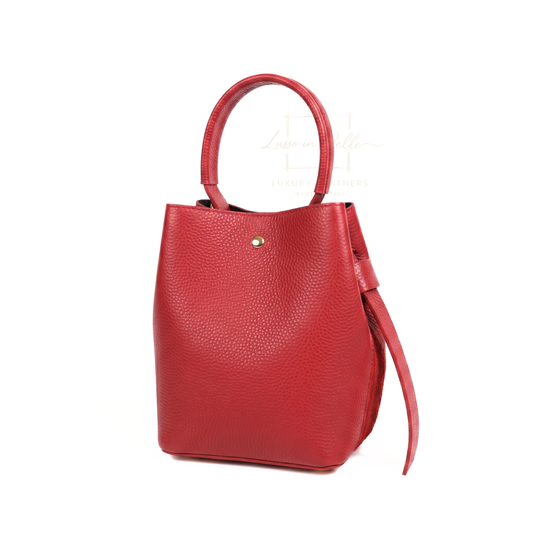 Genuine Italian Leather Bucket Handbag Top Handle Handbag with Snap Closure