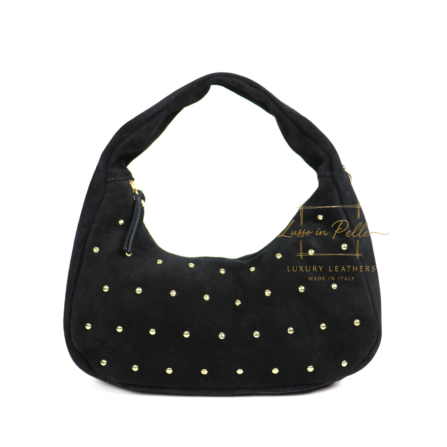 Soft Genuine Suede Shoulder Bag with Gold Stud Detail