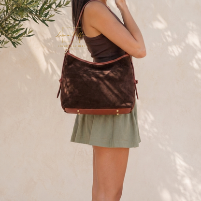 Medium Suede Handbag with Adjustable Leather Straps