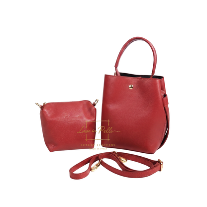 Genuine Italian Leather Bucket Handbag Top Handle Handbag with Snap Closure