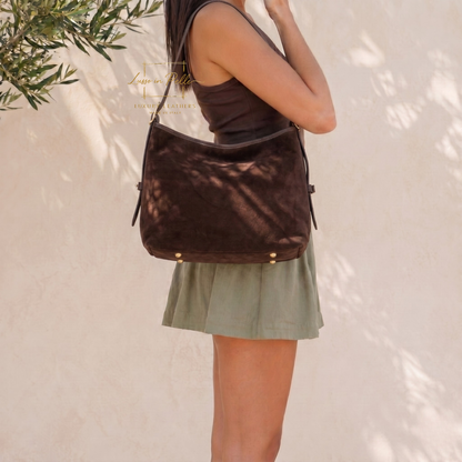 Medium Suede Handbag with Adjustable Leather Straps