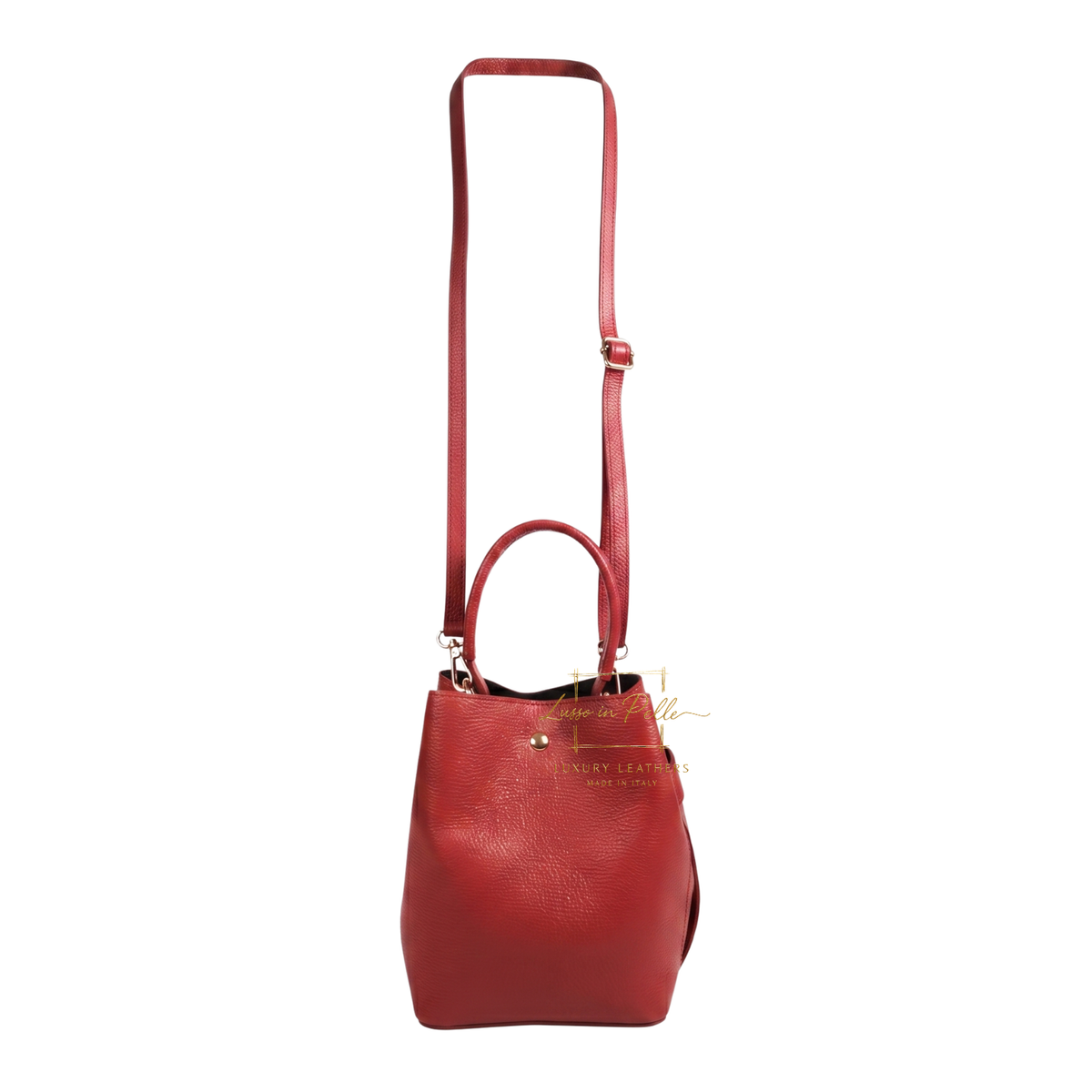 Genuine Italian Leather Bucket Handbag Top Handle Handbag with Snap Closure