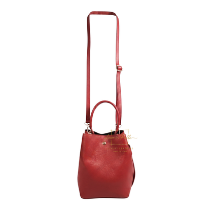 Genuine Italian Leather Bucket Handbag Top Handle Handbag with Snap Closure