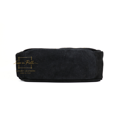 Soft Genuine Suede Shoulder Bag with Gold Stud Detail