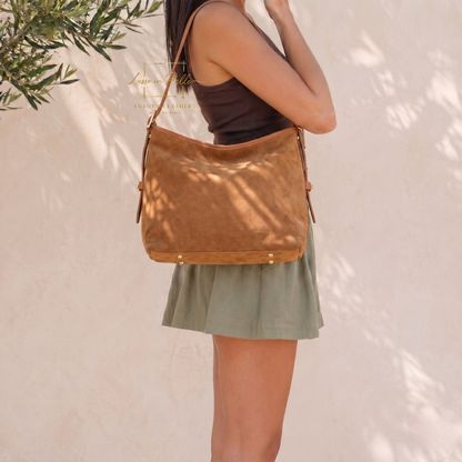 Medium Suede Handbag with Adjustable Leather Straps