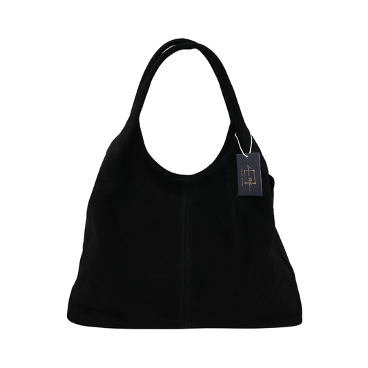 Double Handle Large Suede Shoulder Bag - Lussoinpelle Black Tote bags