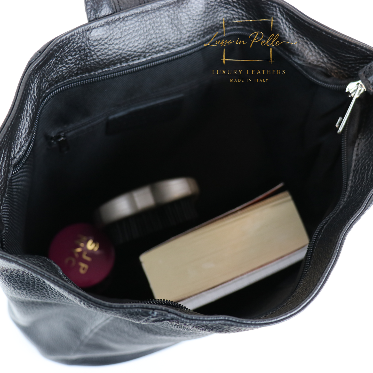 Fold-over Pebbled Leather Backpack