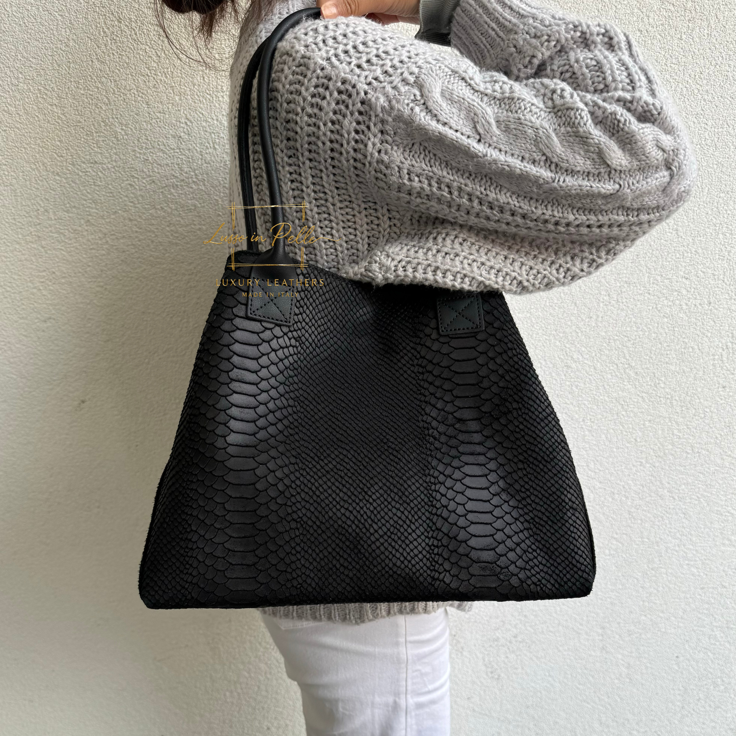 Suede Snake Print Two Style Large Shopper Bag