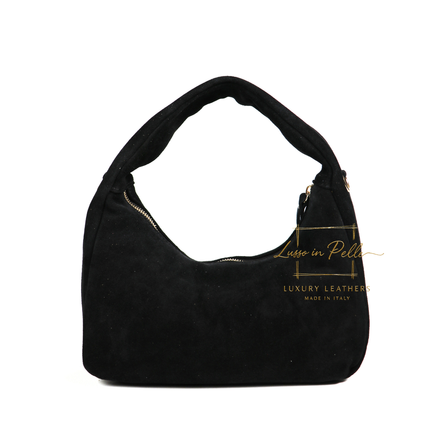 Soft Genuine Suede Shoulder Bag with Gold Stud Detail