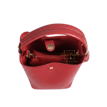 Genuine Italian Leather Bucket Handbag Top Handle Handbag with Snap Closure