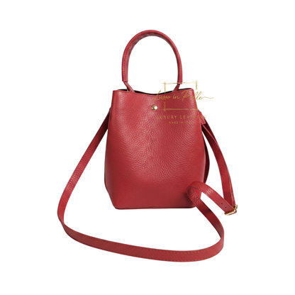 Genuine Italian Leather Bucket Handbag Top Handle Handbag with Snap Closure