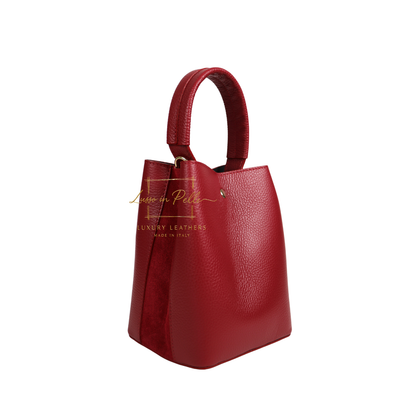 Genuine Italian Leather Bucket Handbag Top Handle Handbag with Snap Closure