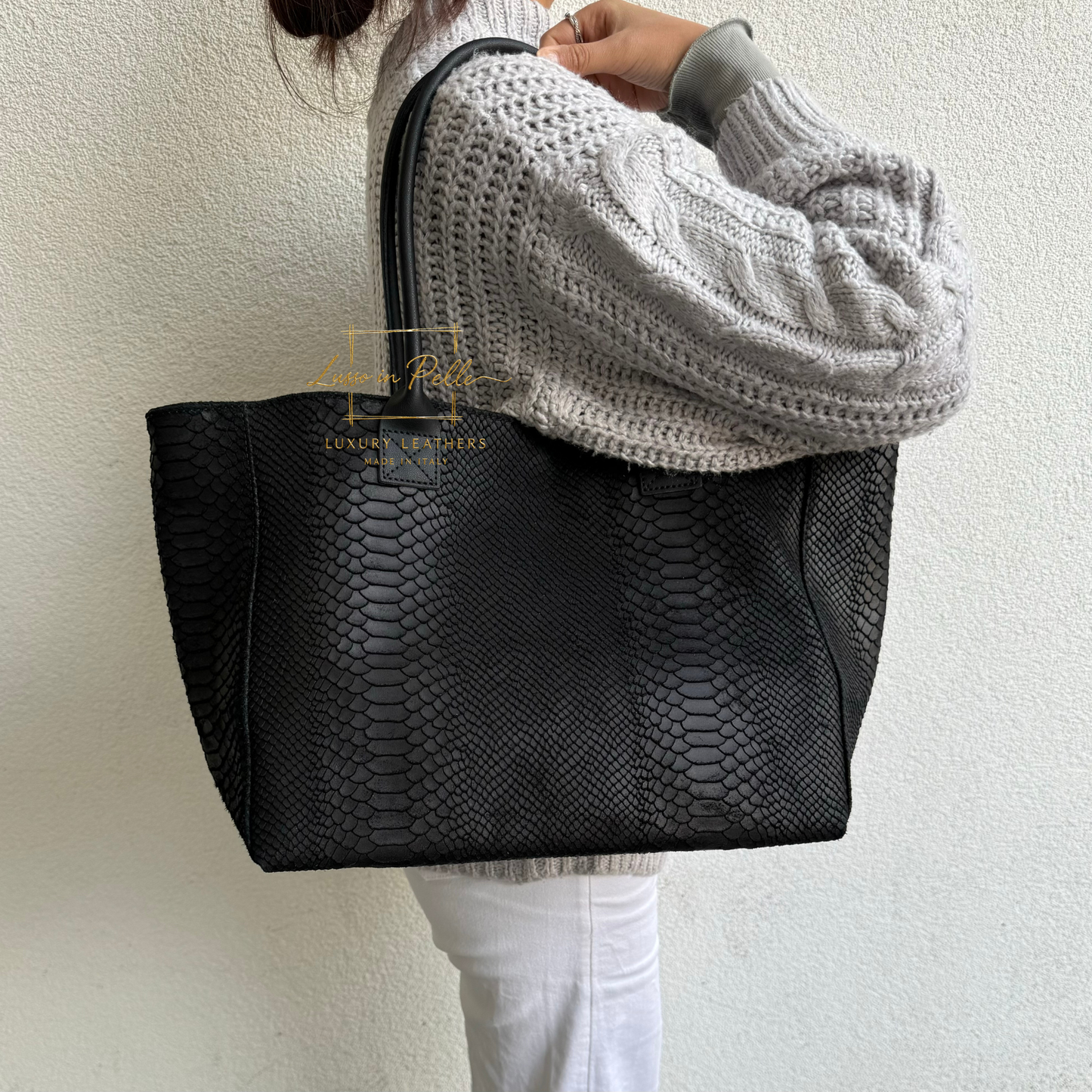 Suede Snake Print Two Style Large Shopper Bag